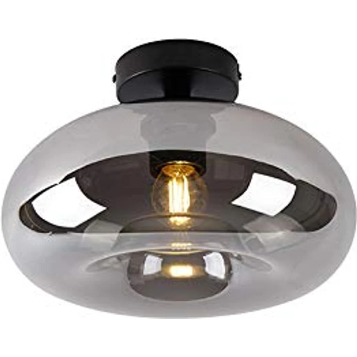 Qazqa - Art Deco Deckenleuchte Busa in Schwarz mit Rauchglas - LED geeignet E27 – Bild 1