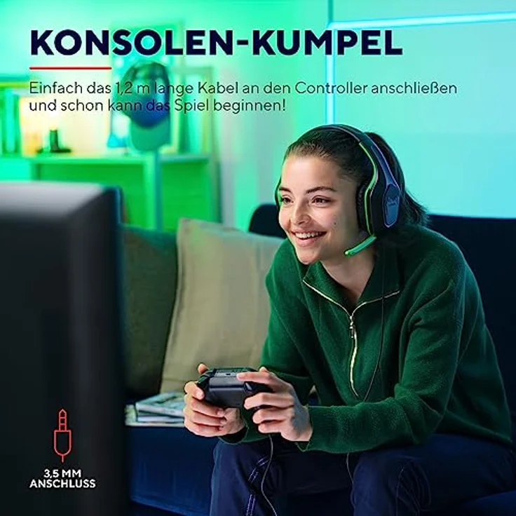 Trust Gaming GXT 415PS Zirox Leichtes Gaming Headset für Xbox Series X/S mit 50-mm-Treiber, 1,2 m Kabel, 3,5-mm-Audioanschluss, Over-Ear Kopfhörer mit Kabel - Schwarz/Grün – Bild 4