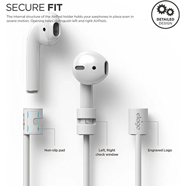 elago AirPods Halteband Strap Kompatibel mit Apple AirPods 1 und 2 - Aus geschmeidigem Silikon, 45cm, Perfekt für Sport, Freizeit und Outdoor Aktivitäten (Weiß) – Bild 2
