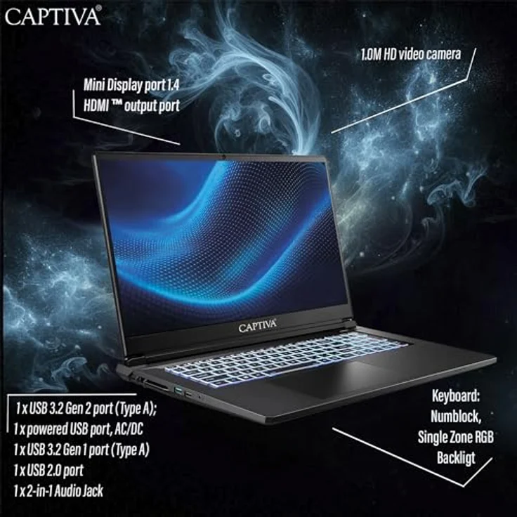 Captiva Advanced Gaming I94-378GE, 17.3" Laptop mit Intel Core i7-13620H, 64 GB RAM, 2 TB SSD, NVIDIA GeForce RTX 5070, Schwarz – Bild 6