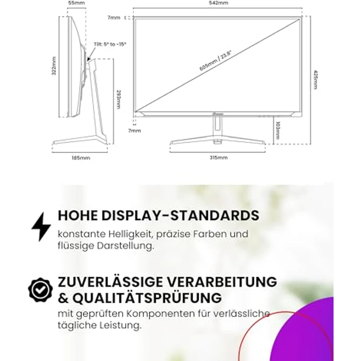 Arozzi Nova 24", Gaming Monitor mit 200Hz IPS, Full HD 1080p, Adaptive Sync, HDR10, flimmerfrei, 99% sRGB, Weiß – Bild 4