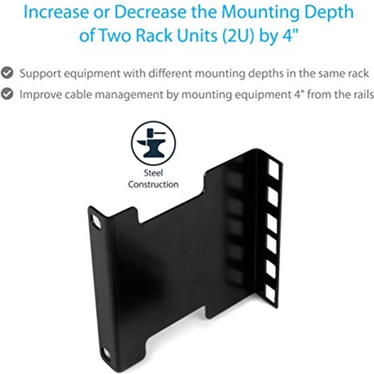 StarTech.com Rail Depth Adapter Kit for Server Racks - 4 in. (10 cm) - 2U - Rack-Schienenadapter - 2U (RDA2U) – Bild 3