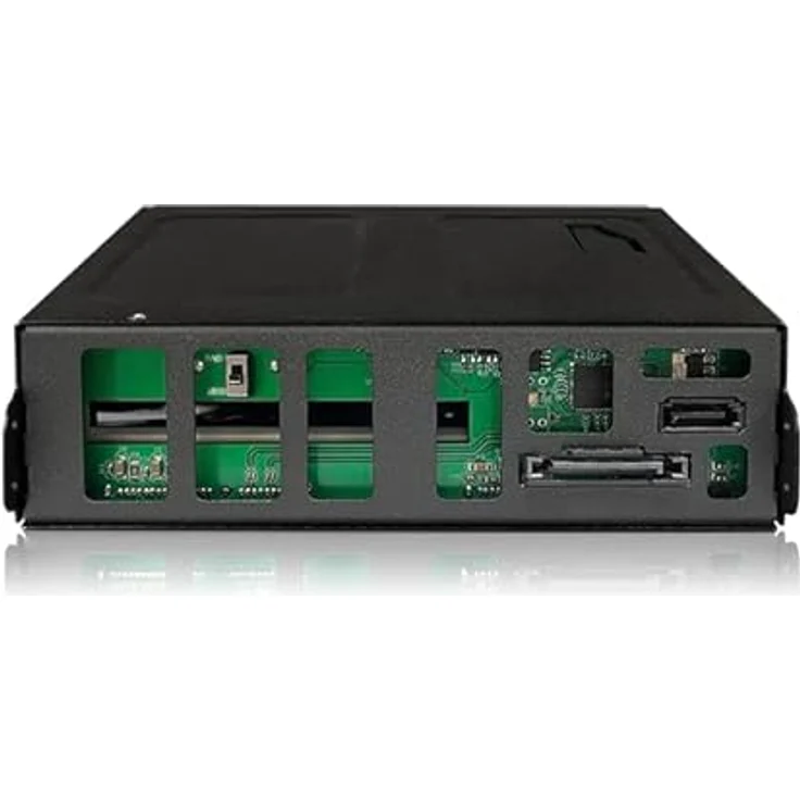 ICY DOCK RAID 1 / JBOD Wechselrahmen für zwei 2,5 Zoll SATA HDD/SSD in 1x 5,25 Zoll Schacht Vollmetall - ToughArmor RAID MB902SPR-B R1 - Unterstützt 2x 2,5" SATA HDD/SSD bis 15mm Höhe, Integriertes JMS562 Hardware RAID 1 / JBOD Chipset, Detaillierte Status-LEDs, Vollmetall-Konstruktion - Schwarz – Bild 4