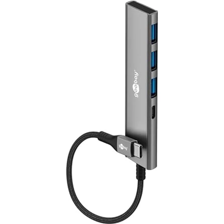 goobay USB-C Hub 4-Port, Multiport Adapter mit 3x USB-A und 1x USB-C, Aluminium-Design, USB 3.2 SuperSpeed 5 Gbit/s, ideal für MacBook, Laptop, Tablet - 76562 – Bild 1