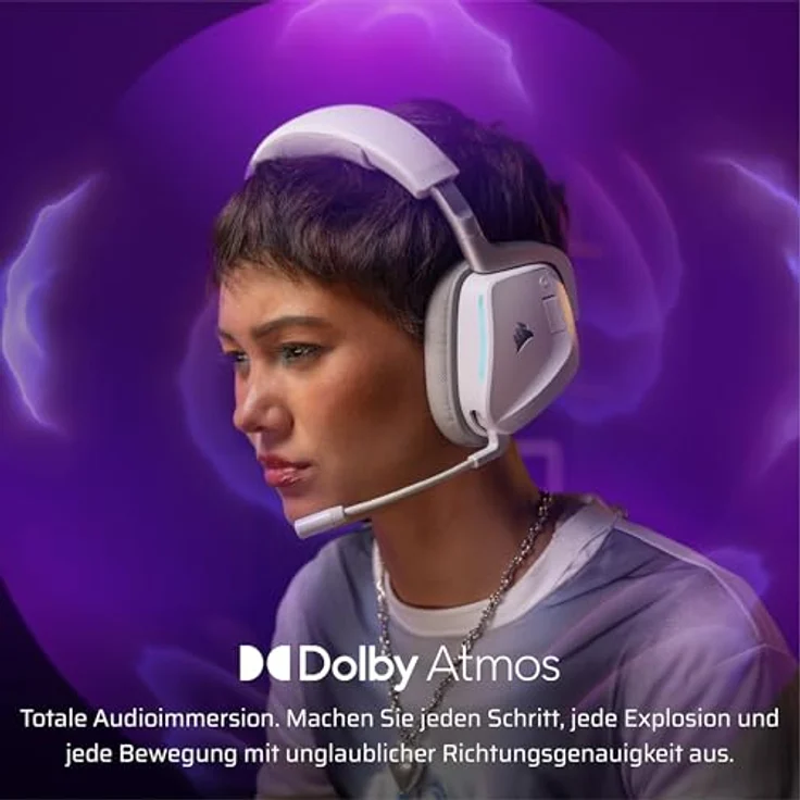 Corsair Void v2, Drahtloses Gaming-Headset mit Bluetooth, Dolby Atmos, 70 Stunden Akkulaufzeit, Duale Wireless, Weiß – Bild 3