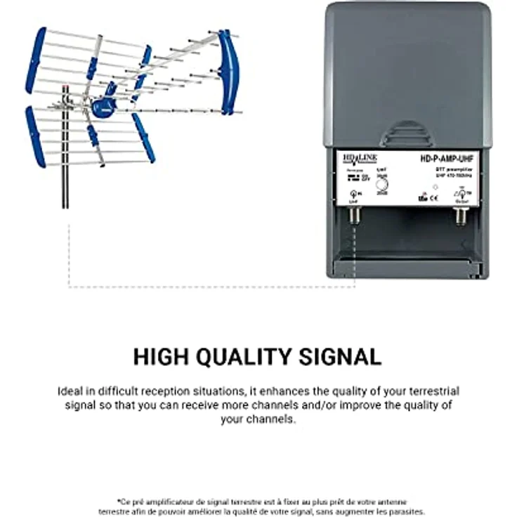 HD-LINE KIT4/1 Vorverstärker 4/1 TV Verstärker + Netzteil 4 TV-Ausgänge, für terrestrische Antenne TNT schwarz – Bild 3