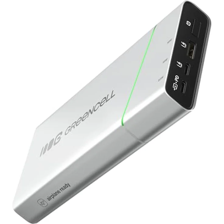 Greencell PowerPlay Pro, Powerbank 20800mAh 65W mit 2x USB-C PD und 1x USB-A, Schnellladung für MacBook, iPhone 16/15/14 Pro Max, airline approved, ideal für Reisen – Bild 2