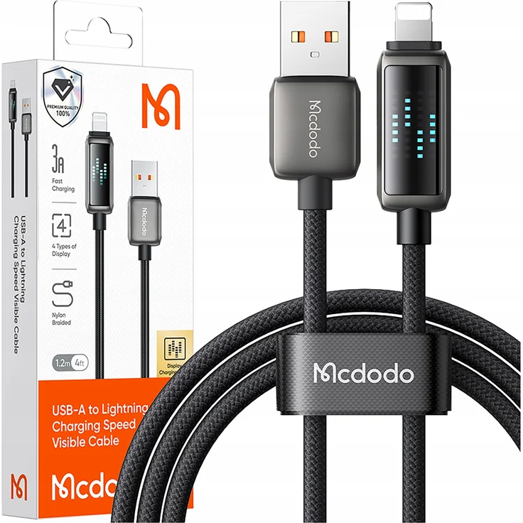 MCDODO CA-5250 USB-A to Lightning Kabel mit LED Ladeanzeige, 1.2m, 36W Schnelles Aufladen