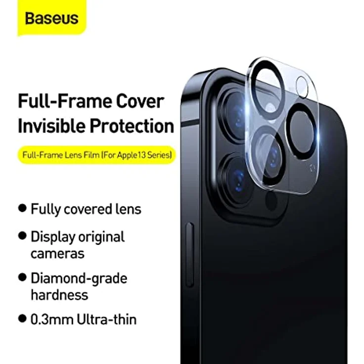 Baseus iPhone 13 Pro/13 Pro Max Camera Full-Frame Lens Film Triple Ca, Displayschutzfolie mit 2 Jahren Garantie – Bild 5
