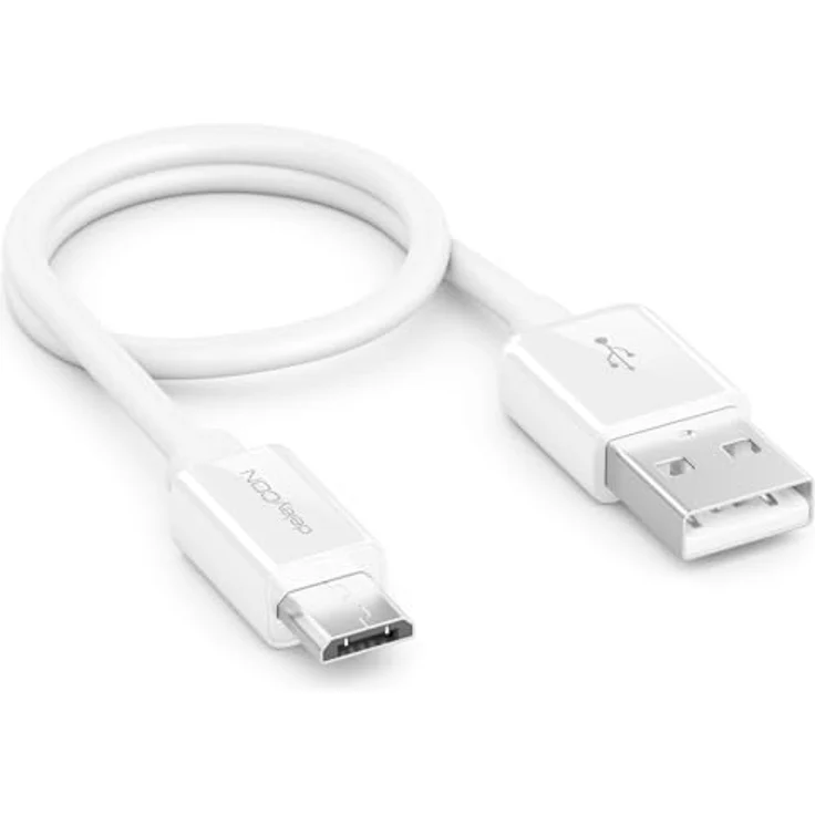deleyCON 0,30m Micro USB Ladekabel, Datenkabel für Handys und Tablets, Weiß – Bild 1