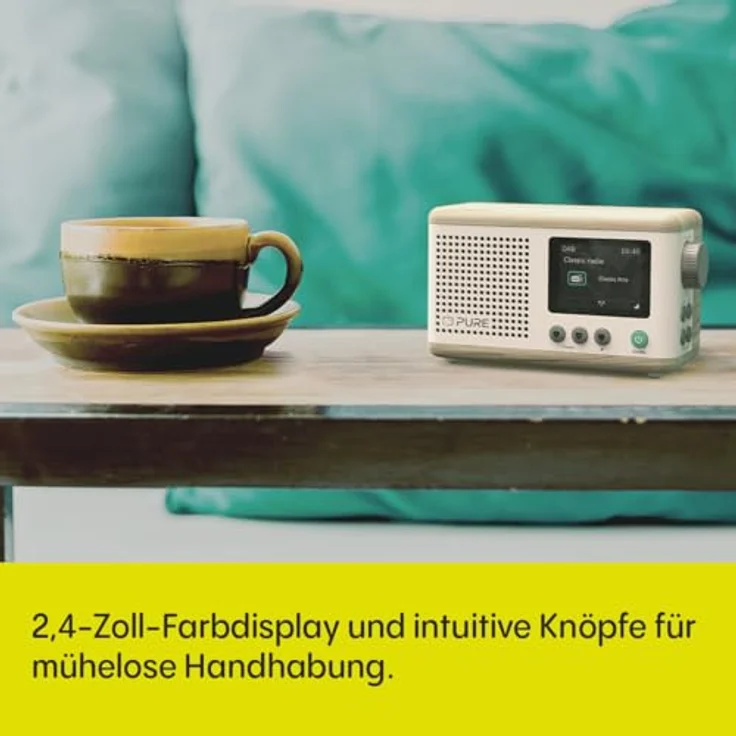 Pure Classic Mini Tragbares Digitalradio – DAB+ & UKW-Radio – Bluetooth 5.3 – 15 Stunden Akkulaufzeit – 2 Equalizer-Optionen – 2,4 Zoll Farbdisplay – Trageband – Baumwoll-Weiß/Eiche – Kompakt & leicht – Bild 5