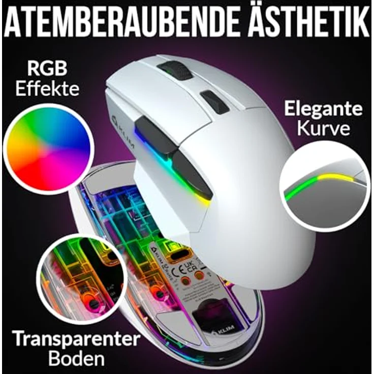 KLIM Blaze X RGB + NEU 2023 kabellose Gaming-Maus + Ladestation + Bis zu 12000 DPI + PC, PS5, PS4, Mac + Weiß – Bild 4