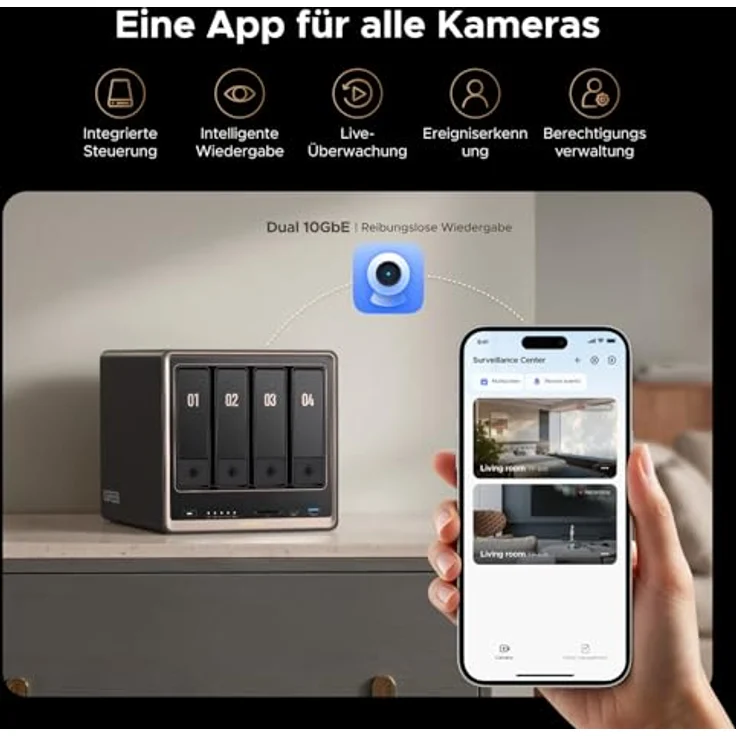 UGREEN NASync DXP4800 GT 4-Bay Desktop NAS, AMD Ryzen R2514, Dual 10GbE, 8GB DDR4 RAM (erweiterbar bis 64GB), ECC-Support, U.2 & M.2 Slots, diskless für Creator, Teams & Zuhause – Bild 4