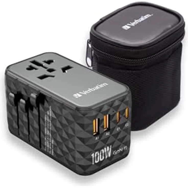 Verbatim UTA-06 Reise-Ladeadapter, 2x USB-C PD 100W & QC 4+/2x USB-A, schwarz, für bis zu 5 Geräte, weltweit einsetzbar mit Reiseetui – Bild 1