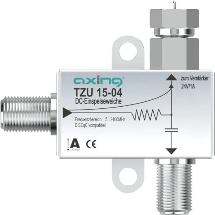 Axing TZU 15-04 Stromeinspeiseweiche zum Fern-Speisen von Multischaltern 5-2400 MHz max. 18V, Metall