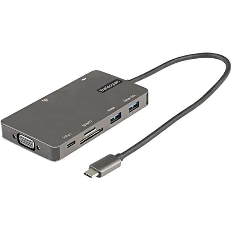 StarTech.com USB C Multiport Adapter-USB C auf HDMI 4K 30Hz/VGA Reiseadapter/Docking station-5Gbit/s USB 3.0 Hub (USB A/USB C)-100W PD-SD/Micro SD Kartenleser-GbE-30cm Kabel (DKT30CHVSDPD), Grau
