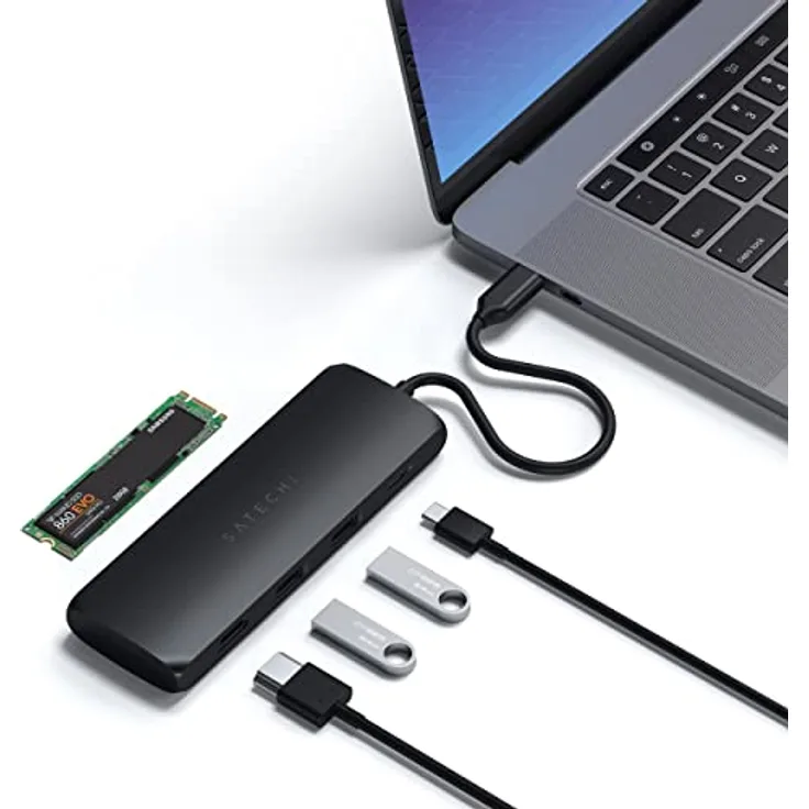 Satechi USB-C Hybrid Multiport Adapter mit 4K HDMI, 2 x USB-A 3.1, USB-C PD und SSD-Steckplatz, schwarz