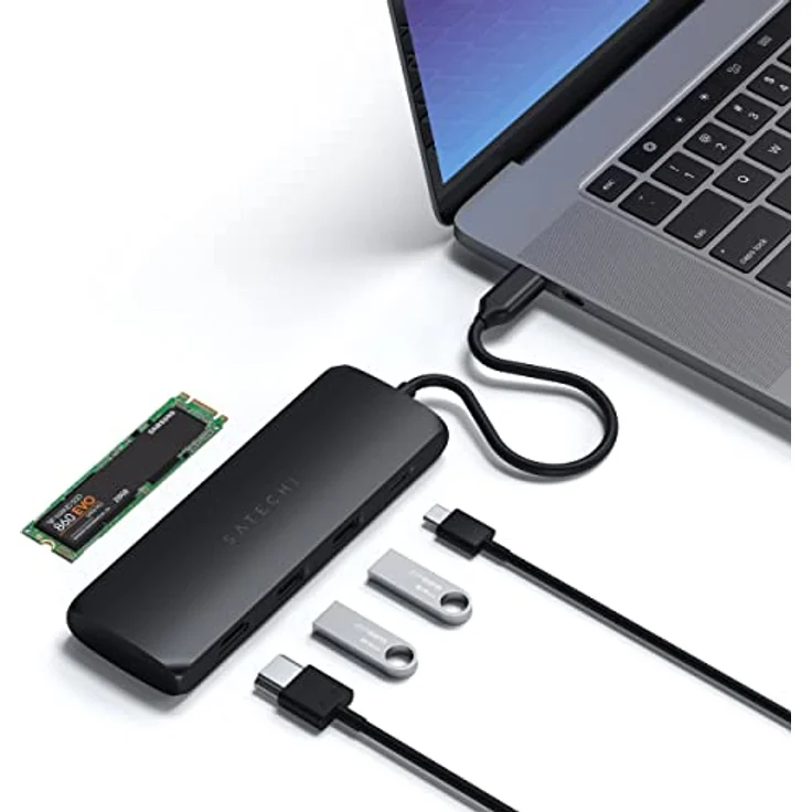 Satechi USB-C Hybrid Multiport Adapter mit 4K HDMI, 2 x USB-A 3.1, USB-C PD und SSD-Steckplatz, schwarz – Bild 1