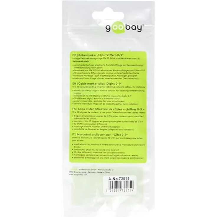 Goobay 72515 Kabelmarker-Clips, Kabelbinder / Markierer Clips "0-9" für Durchmesser - 6 mm, Farbig – Bild 2
