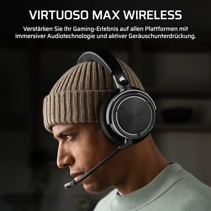 Corsair Virtuoso MAX Wireless Gaming-Headset mit Bluetooth – Dolby Atmos, SoundID, Aktive Geräuschunterdrückung, Mikrofon in Rundfunkqualität, Graphene-Treiber, für PC, Mac, PS5, PS4 – Kohlenstoff – Bild 2