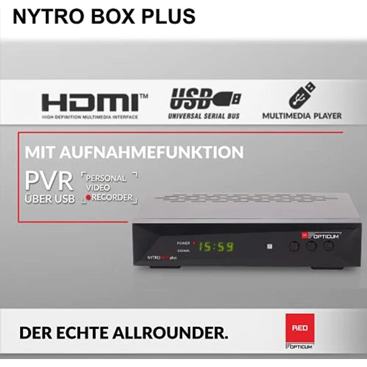 RED OPTICUM 23025 Nytro Box Plus Hybrid-Receiver HD-TV I DVB-C & DVB-T2 Receiver mit Aufnahmefunktion PVR - HDMI - USB - SCART - Coaxial Audio - Ethernet - LED Display I Digitaler Kabelreceiver – Bild 3