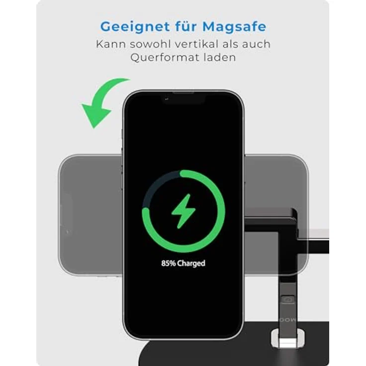 Voomy Wireless C5 Wireless Charger, 15W Ladestation für iPhone, Apple Watch & Airpods - Nachtlicht, USB-Ausgang, MagSafe-Kompatibilität – Bild 6