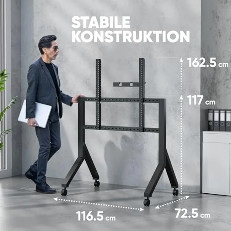 ONKRON TS2081-B, mobiler TV Ständer rollbar für 70-110 Zoll Fernseher, max. 125 kg, VESA 200x200-1000x800, mit Ablage, Schwarz – Bild 2