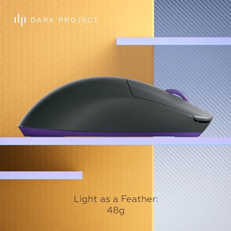Dark Project Novus Pro Wireless Gaming-Maus, ultra-leicht mit 48g, PixArt PAW3395 Sensor, 26K DPI, 8K Hz Abtastrate, 6 programmierbare Tasten, bis zu 70 Stunden Akkulaufzeit, Schwarz/Lila – Bild 5