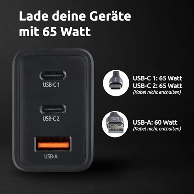 Intenso W65ACC GaN USB Ladegerät 65 W, 1x USB-A, 2x USB-C®, schwarz, energieeffizient und kompakt mit USB Power Delivery (USB-PD) – Bild 6