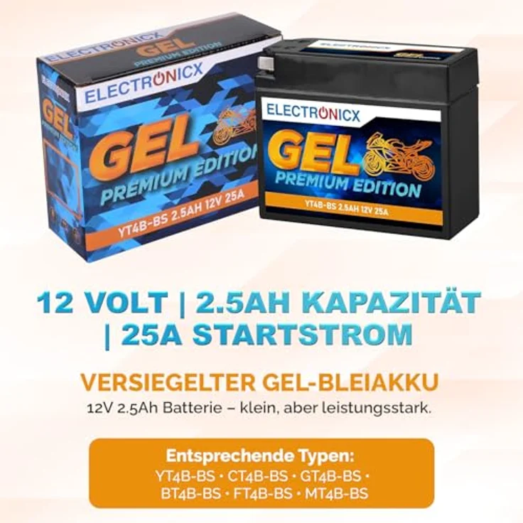 Electronicx YT4B-BS GEL Motorradbatterie 2.3Ah 12V - wartungsfrei, auslaufsicher, rüttelfest für Motorrad, Roller und Quad – Bild 5