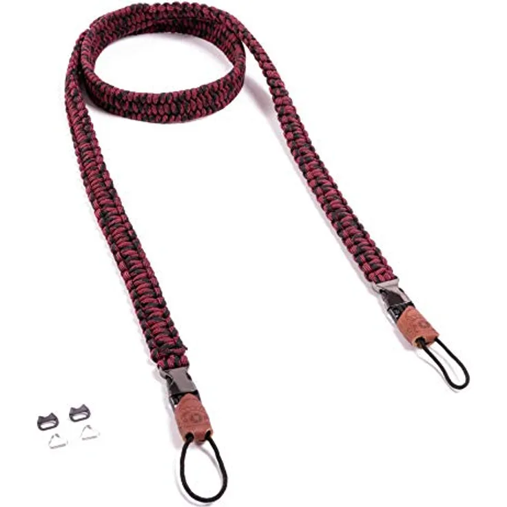 C-Rope Kameragurt THE TRAVELER handgeflochten aus Paracord, Schultergurt mit Schnellverschluss, 140cm, Schwarz-Rot