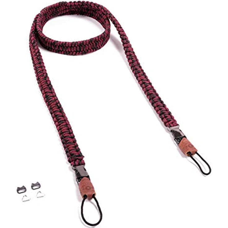 C-Rope Kameragurt THE TRAVELER handgeflochten aus Paracord, Schultergurt mit Schnellverschluss, 140cm, Schwarz-Rot – Bild 1