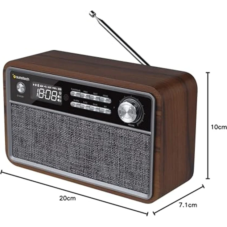 Sunstech RPBT500, Tragbares Holzradio mit Bluetooth, FM, USB und Freisprechfunktion, 6 W – Bild 4