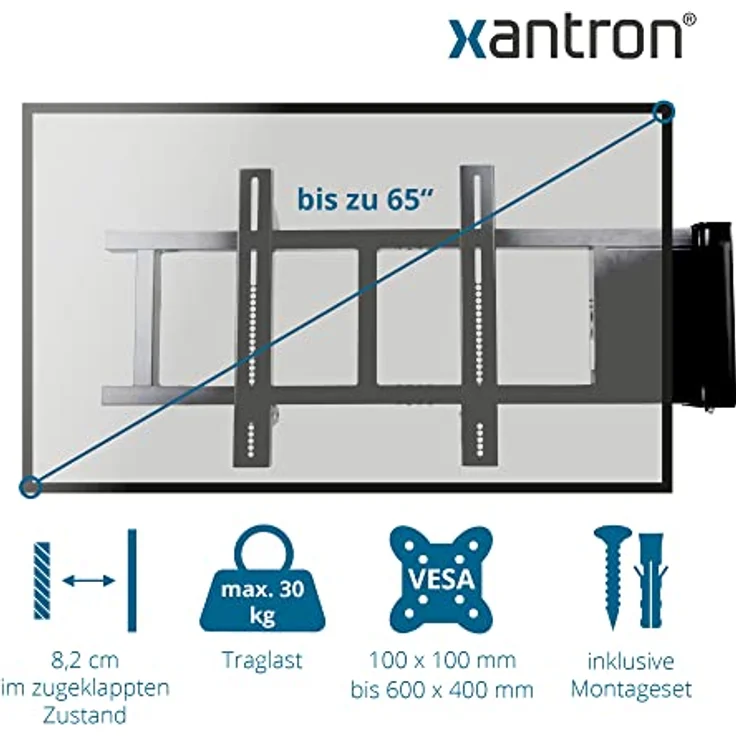 Xantron® PREMIUM-SM-L180 Elektrische TV Wandhalterung / Schwenkbar & Neigbar / 32-65 Zoll / Geringer Wandabstand / inkl. Montagematerial – Bild 2