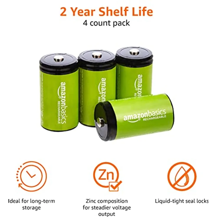 Amazon Basics – D-Zellen, wiederaufladbare Batterien, 10.000 mAh, NiMH, 4er-Packung (das Aussehen kann variieren) – Bild 4