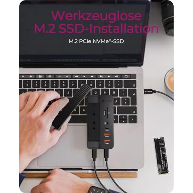 ICY BOX IB-DK4072M-CU31, 10-in-1 USB-C DockingStation mit M.2 NVMe SSD Schacht, HDMI 4K@60Hz, 100W Power Delivery, Aluminiumgehäuse, Gigabit LAN, Kartenleser, Audio – Bild 2