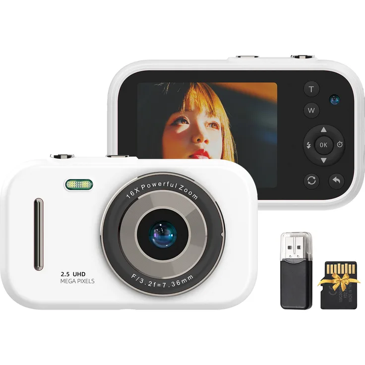 Lixada 1080P Digitalkamera, tragbare Videokamera mit 48 MP, Doppelobjektiv, 16-fachem Digitalzoom, 2,8 Zoll IPS-Bildschirm, eingebautem Akku und 32 GB TF-Karte, weiß, perfektes Geschenk für Teenager, Studenten und Freunde