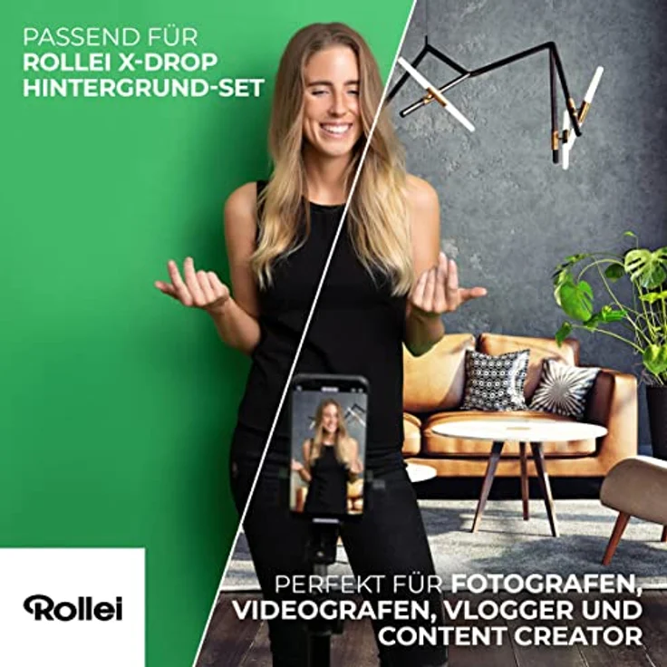 Rollei Hintergrund 300 x 150 cm für das Rollei X-Drop Hintergrund-System, perfekt für Ganzkörper-Aufnahmen, knitterfrei und reflexionsfrei (Grün) – Bild 3