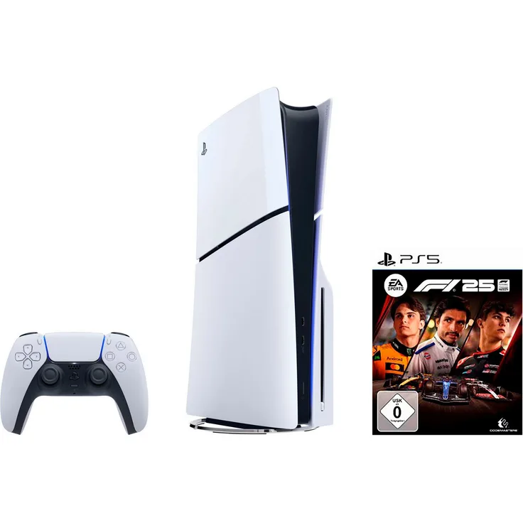 PlayStation 5 PS5 Disk Edition (Slim), leistungsstarke Konsole mit 1TB Speicher + EA Sports F1 25
