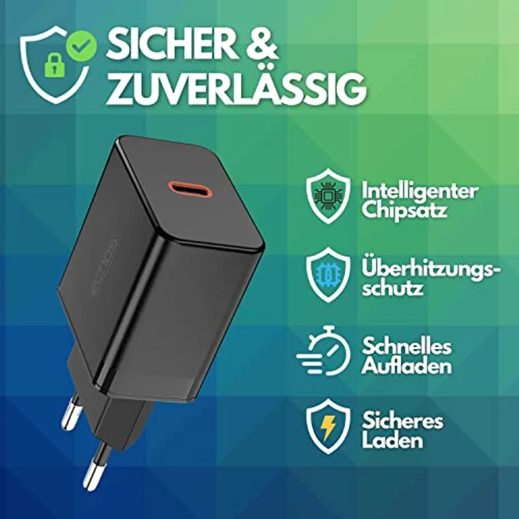 Echos 20W Ladegerät USB C Schnellladegerät Power Netzteil PD PPS Ladegerät - Schnelllader für Handys, Laptops und Tablets - 20W - Weiß – Bild 2