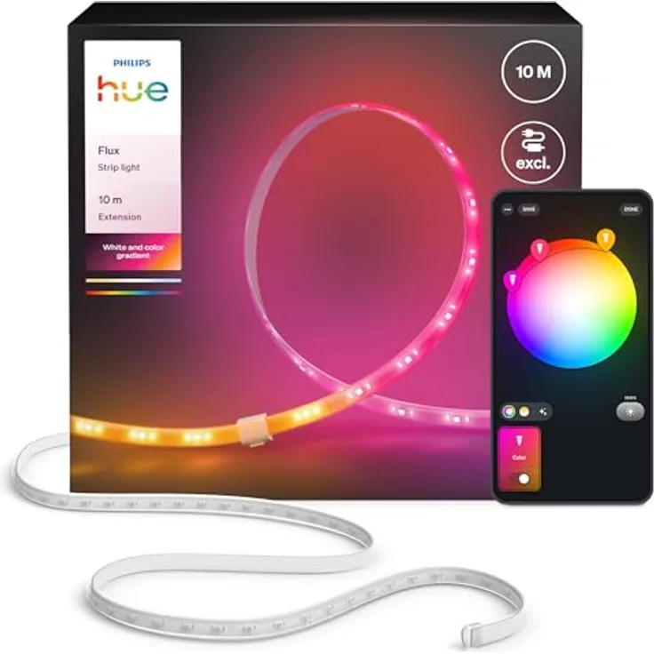 Philips Hue Flux 10 Meter LED Lightstrip-Verlängerung, Flex. Innenbeleuchtung mit Chromasync™-Farbmischung, Zuschneidbar und Sprachsteuerung