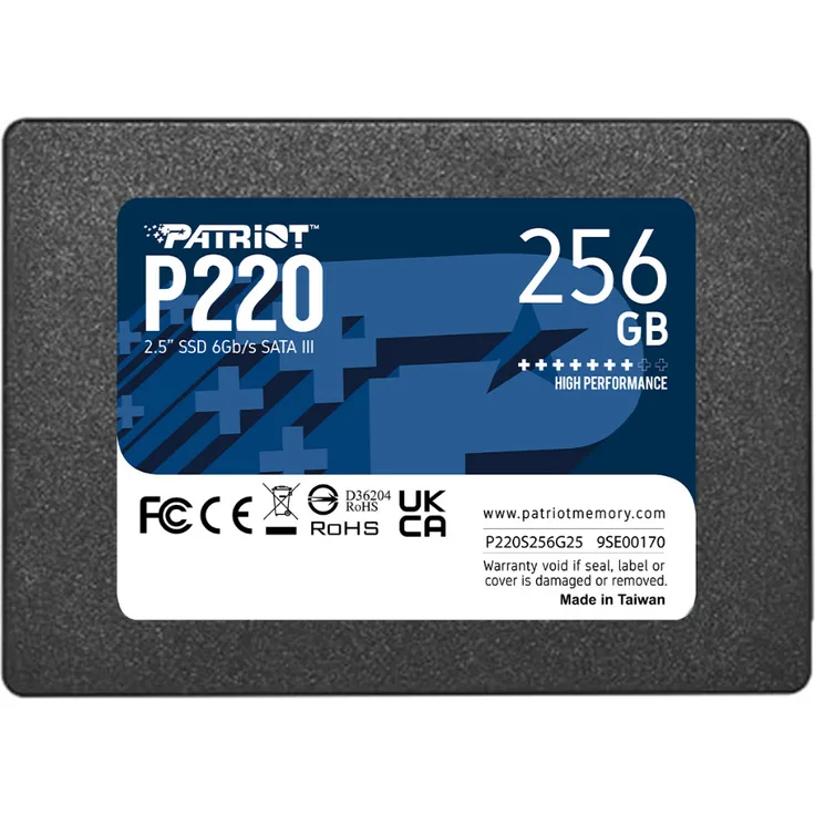 Patriot P220 256GB 2,5" SATA III SSD-Festplatte, Phison S12 Controller, Schwarz