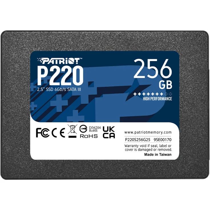 Patriot P220 256GB 2,5" SATA III SSD-Festplatte, Phison S12 Controller, Schwarz