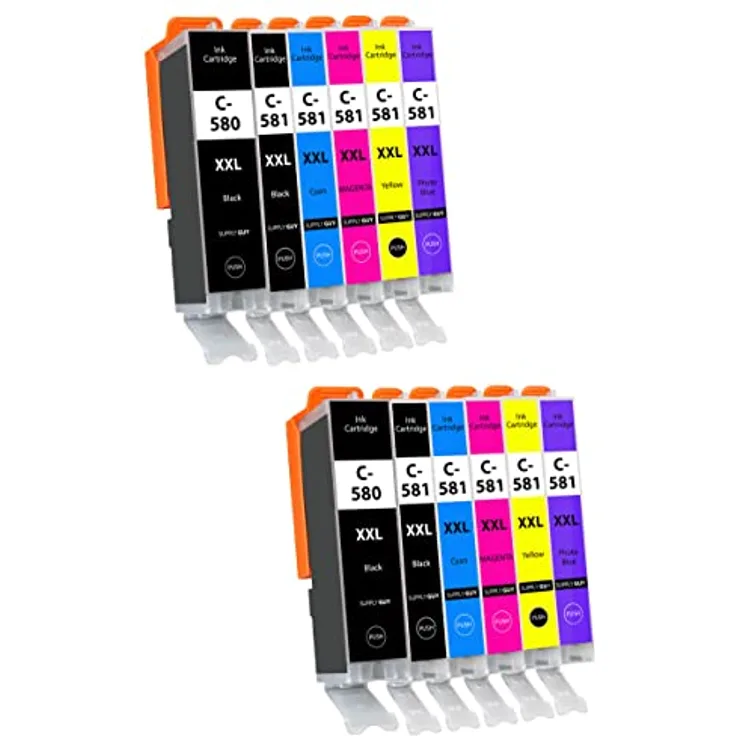 Supply Guy 12 Druckerpatronen XXL mit Chip kompatibel mit Canon PGI-580 CLI-581 für Pixma TS8100 TS8150 TS8151 TS8152 TS8200 TS8250 TS8251 TS8252 TS8300 TS8350 TS8351 TS8352 TS9100 TS9150 TS9155