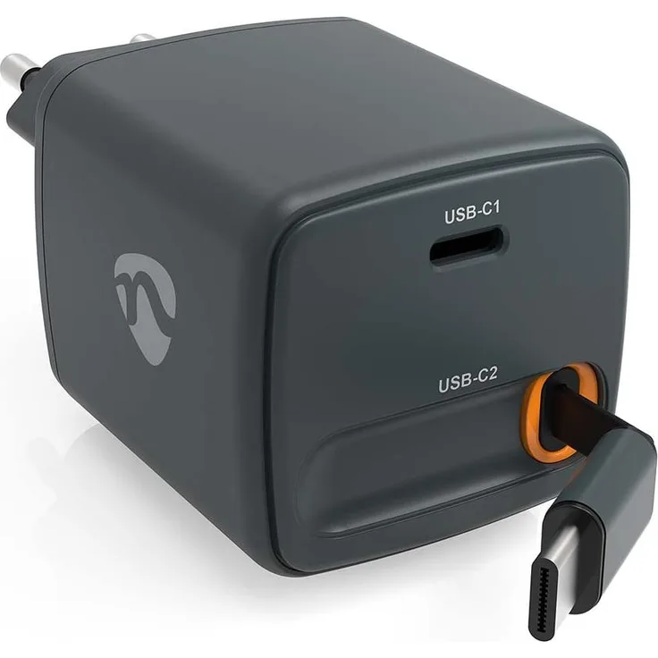 Nedis Netzladegerät mit einziehbarem Kabel, 65 W GaN, USB-C, 0.75 m, Schwarz, Schnellladefunktion, automatische Spannungswahl