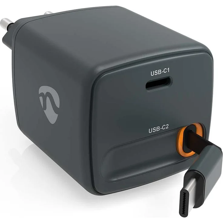 Nedis Netzladegerät mit einziehbarem Kabel, 65 W GaN, USB-C, 0.75 m, Schwarz, Schnellladefunktion, automatische Spannungswahl