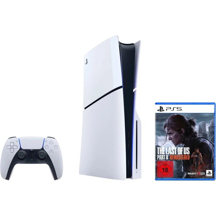 PlayStation 5 Disk Edition (Slim), leistungsstarke Konsole im kompakten Design + The Last of Us Part II Remastered