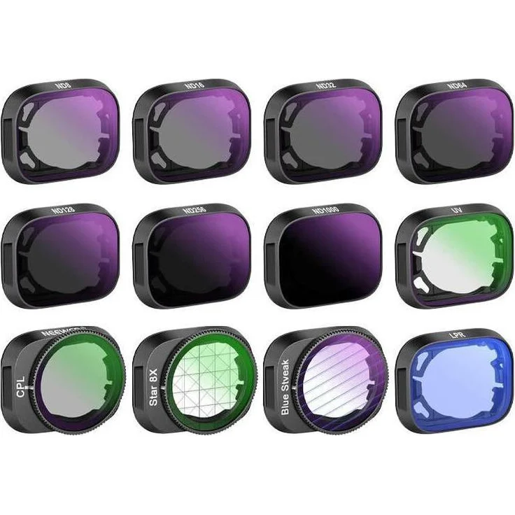 Neewer Filterset FL25, Drohnen Filterset für DJI Mini 3/Pro mit 12 Filtern (ND8/16/32/64/128/256/ND1000/UV/CPL/BSA/LPR/S) aus optischem HD-Glas
