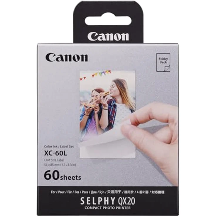 Canon XS-60L Original Farbband/Papierset quadratisch für Canon SELPHY Square QX20 Fotodrucker (60 Blatt, selbstklebend, Kleberückseite, Papierformat, Thermosublimation) – Bild 2
