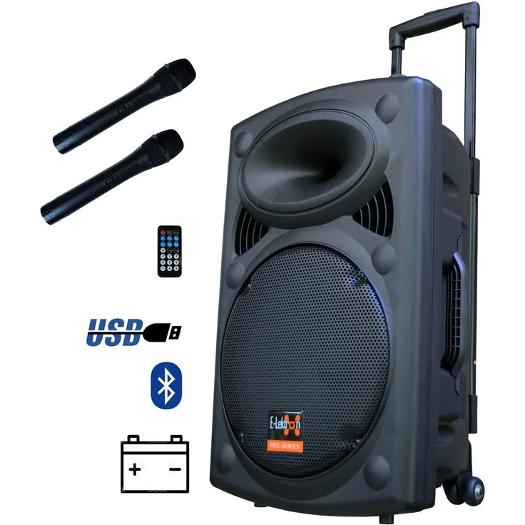 E-Lektron EL30-M 700W Mobile PA Sound Anlage Akku-MP3-USB-SD inkl. Funkmikrofone Soundsystem - EL812660, Bluetooth-Lautsprecher mit integriertem Verstärker, 2-Wege Bassreflex-Technologie, BLUETOOTH 5.0 TWS-Empfänger, FM-Radio, inkl. 2 Funkmikrofone, stabiles ABS-Kunststoffgehäuse - Schwarz – Bild 1
